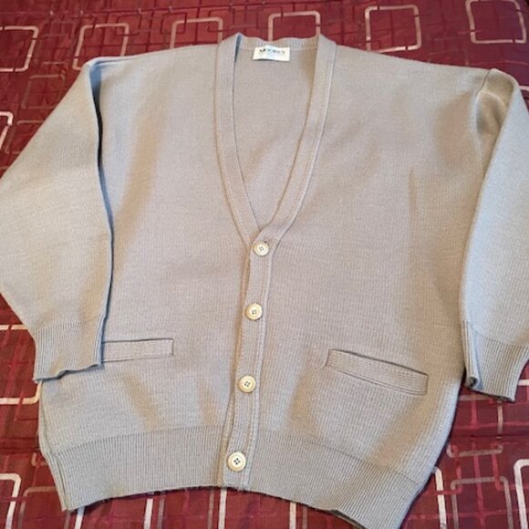 Grandfather Cardigan VTG Moores (mde in Canada ) taupe/dk beige sweater Sz L - Picture 7 of 15